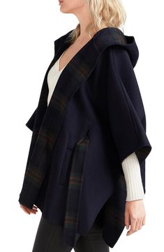 Fall in love with the soft and sumptuous feel of this wool-blend cape featuring side slits for easy movement and a tie belt to complete the look. 31 1/2" length (size Small) Fixed hood Tie belt Unlined 50% wool, 50% polyester Dry clean Imported Model stats: 5'10" height, 32" bust, 25" waist, 36" hip. Model is wearing size Small. Wool Poncho For Workwear, Chic Wool Cape For Fall, Elegant Fall Poncho For Workwear, Elegant Fall Poncho For Work, Elegant Fall Workwear Poncho, Fall Workwear Poncho Cape, Chic Fall Wrap Poncho, Maternity Coat, Maternity Lingerie