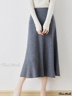 Olivia Mark - Womens High Waist Knitted Wool Skirt with Elegant Mid-Length Fish Tail Design Swing Design, Umbrella Skirt, Fish Tail, Wool Skirt, Mid Length Skirts, Cold Weather Outfits, Merino Wool Sweater, Wool Skirts, Knit Skirt