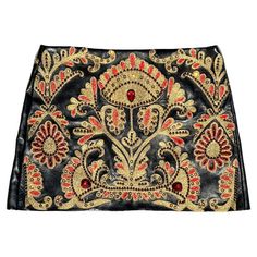 New $3590 Oscar de la Renta Black Leather Embellished Mini Skirt | From a unique collection of rare vintage A-Line Skirts at https://www.1stdibs.com/fashion/clothing/skirts/a-line-skirts/. Black Silk Skirt, Red Maxi Skirt, Bow Skirt, Beaded Skirt, Textured Skirt, Fishtail Skirt, Red Maxi, Polka Dot Skirt, Yellow Leather