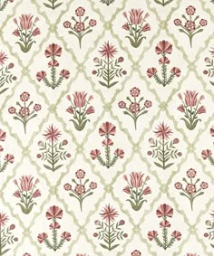 an old wallpaper with red flowers and green leaves on white background, from the early 20th century