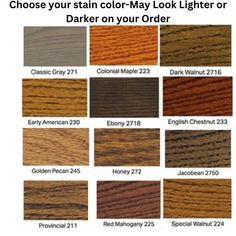 different colors of wood that are available in the color options for each item, including dark brown