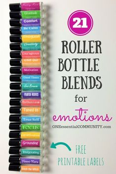 an image of the back of a roller bottle blenders for emotions with text overlay