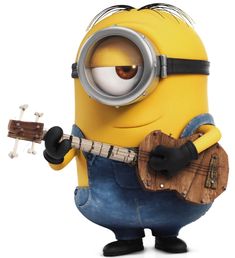 a cartoon minion playing an electric guitar