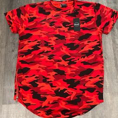 Krisp Red Camo Short Sleeved Shirt Pairs Well With Jeans, Unisex Piece! Black Bleached Shirt, Yeezus Shirt, Camouflage Relaxed Fit Short Sleeve T-shirt, Camouflage Cotton Short Sleeve T-shirt, Military Style Camouflage Cotton Shirt, Red Camo, Mens Lululemon, Red Skull Print Short Sleeve T-shirt, Navy Hoodie