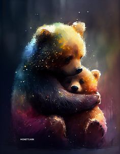 a painting of two bears hugging each other