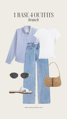 White Jeans Outfit Summer, Erika Marie, White Tee Jeans, Outfit For Everyday, Mum Style, Casual Date Night Outfit, White Shirt Outfits, White Jeans Outfit, Blue And White Shirt