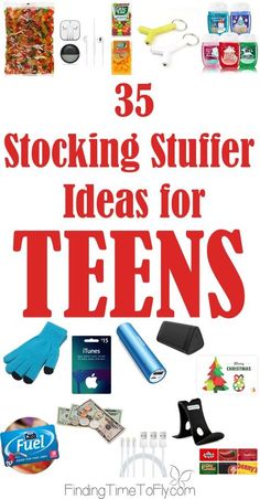 the cover of 35 stocking stuffer ideas for teens