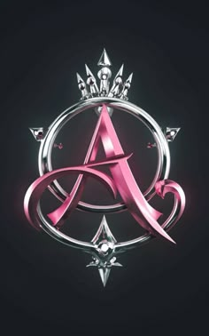 the letter a is made up of pink and silver letters, with crowns on top