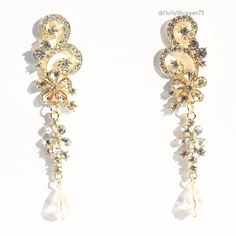 These Are Brand New Champagne Floral Scroll Flourish Glass Rhinestone Bead Dangle Earrings. They Feature Light Champagne Translucent Acrylic Pear Cut Rhinestone Flowers And Smaller Clear Acrylic Rhinestone Flowers, Light Champagne Faceted Teardrop Beads, Round Cut Clear Glass Rhinestone Details, And A Clear Glass Rhinestone Scroll Flourish On Gold Toned Metal And Studs. These Gorgeous Earrings Will Add A Floral Elegance To Your Wardrobe! So Beautiful And Sparkly In Person! 3" X 0.75" All Orders Jeweled Crystal Dangle Earrings, Gold Rhinestone Dangle Bridal Earrings, Gold Dangle Bridal Earrings With Rhinestones, Jeweled Crystal Dangle Bridal Earrings, Gold Crystal Embellished Earrings, Jeweled Dangle Bridal Earrings, Gold Beaded Crystal Earrings, Bead Dangle Earrings, Ankle Chain