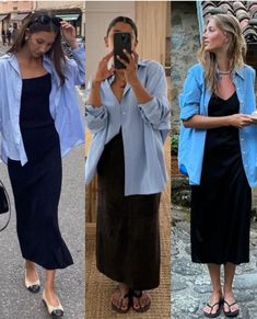 Baggy Shirt, Summer Uniform, July 12, Black Midi Dress, Blue Shirt, Capsule Wardrobe, Casual Looks, How To Look Better, Black Dress