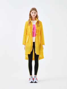 Yellow Long sleeve sheer windbreaker jacket. Watercolor Floral Dress, Chic Business Casual, Denim Jean Dress, Capri Trousers, Yellow Long Sleeve, Houndstooth Blazer, Stand Up Collar, Car Coat, Asymmetrical Hem