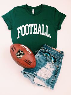 Comfy fit Unisex Jersey Bella + Canvas Tshirt  Fabrication: 100% Airlume combed and ring-spun cotton. Color: Green with white letters Sizes: Small - Large Model wearing size small Football Mom Shirts, High Waisted Bathing Suits, Blue Football, Football Tee, Football Tees, Game Day Shirts, Gaming Shirt, Teenager Outfits