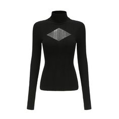 THIS ITEM IS FINAL SALE AND NOT ELIGIBLE FOR A RETURN OR EXCHANGE Your everyday turtleneck meets high fashion. The Addie Turtleneck is delicately designed with see-through wool fabric and a chest diamond to create a show-stopping piece. Wear it for an unforgettable night out. Elegant Black Turtleneck Top, Elegant Black Sweater For Evening, Elegant Black Evening Sweater, Elegant Evening Sweater For Winter, Elegant High Neck Winter Tops, Elegant High Neck Tops For Winter, Elegant Fine Knit Sweater For Evening, Elegant Stretch Sweater For Party, Elegant Turtleneck For Workwear