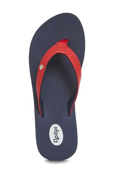 Sparkly textured straps with soft jersey lining top a comfortable flip-flop cushioned by a molded footbed and grounded by a nonslip EVA sole. 2" heel Textile upper, lining and sole Imported Adjustable Synthetic Flip Flops With Gel Cushioning, Adjustable Synthetic Flip Flops With Cushioned Footbed, Beach Foam Sandals Slip-resistant, Slip-resistant Foam Sandals For Beach, Gray Shoes Women, Comfortable Flip Flops, Wedge Flip Flops, Flip Flop Slippers, Sports Blazer