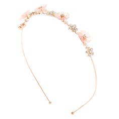 Look fancy in floral with this beautiful headband! This rose gold-tone headband is accented with pink frosted flowers, glass rhinestones, and glass pearl beads. Wire band Finish: Rose gold-tone Material: Metal - Claire's Rose Gold Frosted Pink Floral Headband Frosted Flowers, Rose Gold Headband, Vine Headband, Daughter Fashion, Faux Hair, Flower Hair Pieces, Korean Accessories, Beautiful Tiaras, Pink Headbands