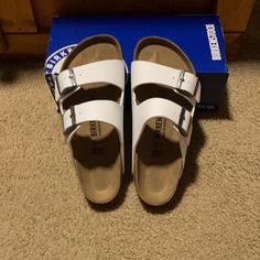 Reposhing This Item I Purchased From @Tweb46. Loved Them But Unfortunately They Are A Size Too Large For Me! Perfect Condition, Never Worn. Questions? Leave A Comment Below! White Round Toe Sandals For Everyday, Everyday White Round Toe Sandals, White Burken Stocks, Grey Birkenstocks, White Buckle Birkenstock, Birkenstock Grey Fluffy, White Arizona Birkenstock, Birkenstock White, Shoes Birkenstock