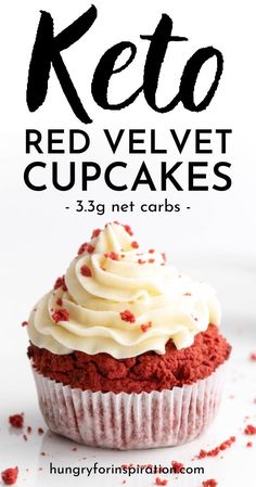 red velvet cupcakes with white frosting and sprinkles