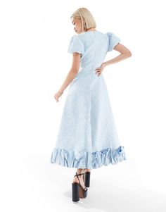 Sister Jane puff sleeve ruffle hem midaxi dress in powder blue | ASOS Short Sleeve Midi Dress With Ruffles And Fitted Bodice, Fitted Bodice Midi Dress With Ruffles And Short Sleeves, Puff Sleeve Maxi Dress With Ruffled Fitted Bodice, Fitted Blue Puff Sleeve Dress With Ruffle Hem, Fitted Light Blue Midi Dress With Ruffle Hem, Light Blue Fitted Dress With Ruffle Hem, Puff Sleeve Dress With Ruffle Hem And Fitted Bodice, Fitted Ruffled Tea Length Maxi Dress, Fitted Tea Length Maxi Dress With Ruffles