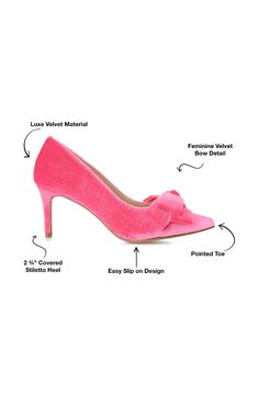 A wide bow graces the toe of an elegant pointed-toe pump set on a sensible spike heel and fashioned from rich velvet. 2 3/4" heel Textile upper/synthetic lining and sole Imported Spike Heels, Shoes Heels Pumps, Journee Collection, Soft Velvet, Stiletto Heel, Velvet Fabric, Christian Louboutin Pumps, Classic Looks, Pumps Heels