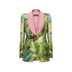 Composition: 100% Silk - Fully lined - Front button closure - Two side pockets - Lapel collar - Padded shoulder pads - Two back vents - Shawl lapel - The item measures 70 cm from the back neckline on size 40 IT - Jungle Forest print | Dolce & Gabbana Women's Single-breasted Jacket in Green | SS22 Jungle Forest, Forest Print, Feminine Chic, Single Breasted Jacket, Dolce & Gabbana, Green Jacket, Winter Sale, Lapel Collar, Costume Design