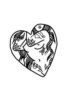 a black and white drawing of a heart