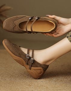 Brogue Style Double Buckles Comfort Casual Mary Janes — Obiono