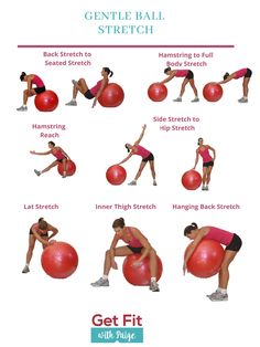 a woman doing exercises on an exercise ball with the words get fit written above it