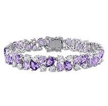 29.88 CT. Amethyst, Rose de France and Created White Sapphire Multi-Color Gemstone Bracelet in Sterling Silver Oc Outfits, Cluster Bracelet, Cluster Bracelets, Chic Bracelet, Rings Engagement, Sapphire Bracelet, Vintage Bracelet, Signature Jewelry, Amethyst Bracelet