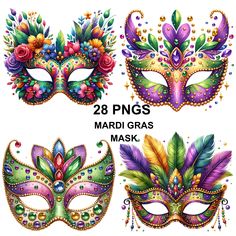 mardi gras masks with flowers and feathers