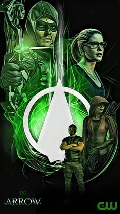 the green arrow movie poster with two people standing next to each other and an arrow symbol