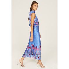 Blue floral satin (100% Silk). Lining (100% Polyester). Hourglass. Sleeveless. Mock neck. Tie closure. 48.5" from shoulder to hemline. Imported. Sleeveless Mock Neck, Silk Floral Dress, Rent The Runway, Closet Designs, Blue Floral, Mock Neck, Floral Dress, Neck Tie, Midi Dress