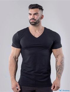 OrcaJump - Mens V-Neck T-Shirt Solid Color Casual Holiday Short Sleeve Apparel Cotton Sports Fashion Lightweight Muscle Summer Clothing Cotton V-neck Sports Top, Casual V-neck Sports T-shirt, Black V-neck Gym Top, Black V-neck Workout Top, Fitted V-neck T-shirt For Sports, Fitted V-neck T-shirt For Workout, Black V-neck Top With Moisture-wicking, Relaxed Fit V-neck T-shirt For Sports, Solid V-neck T-shirt With Moisture-wicking