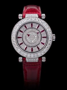 Franck Muller Double Mystery "Ruby" 18kt WG "Master of Complications" 42mm Luxury Formal Diamond Watch With Rotating Bezel, Luxury Diamond Watch With Subdials, Luxury Yellow Gold Watch With Rotating Bezel, Luxury Red Watch With Diamond Hour Markers, Designer White Gold Round Watch, Luxury Diamond Watch For Anniversary, White Gold Jewelry With Skeleton Dial, Luxury Diamond Watch With Polished Finish, Luxury Yellow Gold Diamond Watch With Rotating Bezel