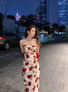 White Red Rose Cowl Neckline Dress | Joy - Red Velvet White M Cowl Neckline Dress, Kpop Dress, Fashion Chingu, Shoulder Ruffle Dress, White Bodycon, White Bodycon Dress, Red Velvet Joy, Neckline Dress, White Off Shoulder