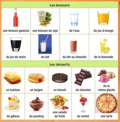 an image of food and drinks in french