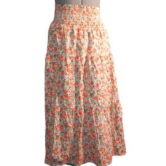 Universal Thread Floral Maxi Skirt Size 4x. Measurements Are 35.5" Long And 26" Across Waist. Va03 Orange Tiered Skirt For Spring, Orange Cotton Skirt For Vacation, Casual Orange Skirt For Spring, Orange Summer Skirt With Elastic Waistband, Orange Maxi Skirt For Spring Beach Outing, Spring Orange Skirt With Elastic Waistband, Orange Maxi Skirt For Spring Beach Occasion, Casual Orange Tiered Skirt Bottoms, Casual Orange Skirt For Vacation