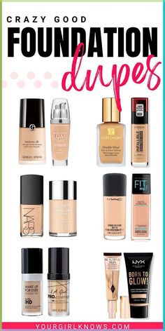 Investing $40 in a foundation is not always worth it, especially when you can find a similar quality product for under $15. Drugstore foundation dupes are a great alternative to their higher-end counterparts. You can find dupes for popular brands like Estee Lauder, Nars, and Mac, as well as other drugstore favorites. Check them out and save some money! Nyx Foundation, Best Drugstore Foundation, Double Wear Foundation, Best Drugstore Makeup, Oil Free Foundation, Drugstore Foundation, Liquid Makeup, Makeup Guide, Affordable Makeup