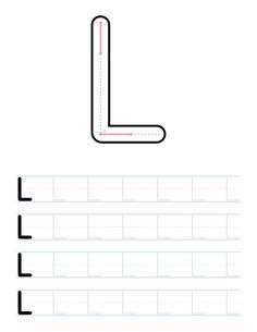 letter l worksheet with lines and dots to write the letter l in english