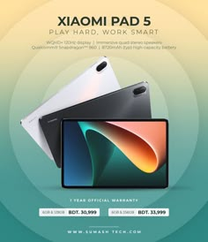 an advertisement for the new ipad 5, which is available in various colors and sizes