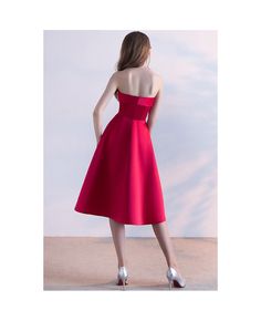 Get 10% off now! Buy strapless burgundy satin tea length party dress simple at cheap price online. Free stable shipping and pro custom service since 2009. Party Dress Simple, Fabric Stains, Short Party Dress, Dress Simple, Red Shorts, Tea Length, Red Formal Dress, High Low Dress, Wedding Venues