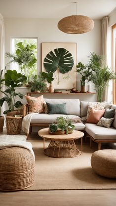 a living room filled with lots of plants and furniture