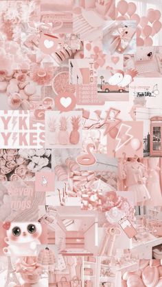 a collage of pink and white images