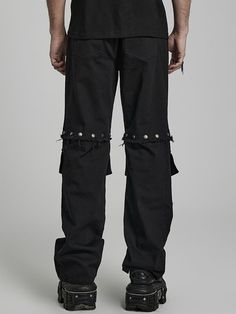 The price is for a pair of pants only, others are not included.  1. Made of twill denim with shiny twill  2. Personalized segmentation.  3. Detachable leg sleeves are connected by snap buttons, and can be worn as shorts.  4. Below-the-knee patch pockets are functional and decorative.  5. Eyelet webbing for heavy industrial punk.  Garment Size   	 		 			Size 			S 			M 			L 			XL 			2XL 			3XL 			4XL 			5XL 		 		 			Length 			111 			112 			113 			114 			115 			116 			117 			118 		 		 			Waist 			8 Gothic Cotton Jeans For Streetwear, Edgy Cotton Cargo Jeans With Belt Loops, Punk Style Bottoms With Five Pockets For Streetwear, Urban Cotton Bottoms For Concert, Punk Style Streetwear Pants With Five Pockets, Punk Style Pants With Five Pockets For Streetwear, Grunge Straight Leg Bottoms With Belt Loops, Gothic Straight Leg Jeans For Streetwear, Punk Style Straight Leg Pants For Concert