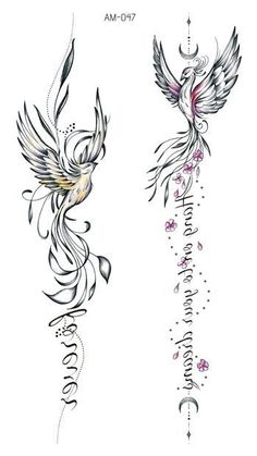 two tattoos with birds and flowers on them