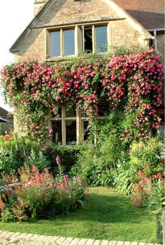 a house with flowers growing on the side of it