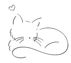 a black and white drawing of a cat with a heart on it's head