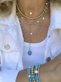 Beaded necklace. Layering necklace. Turquoise necklace. Neckstack. Socal Style, Necklace With Pearl, Necklace Layering, Friendship Love, Necklace Turquoise, Onyx Bead, Necklace Gemstone, Layering Necklace, Lariat Necklace