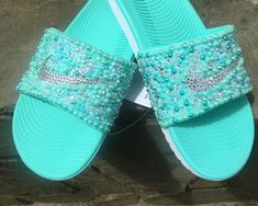 -Custom-Made+Bedazzled+Nike+Slides  -Women's+Sizes+Available  -All+slides+are+stones+are+bonded+with+glue  -Expedited+shipping+is+available  -All+orders+can+be+customized+and+all+inquires+are+welcomed+and+will+be+responded+to+within+24+hours  -Additional+stones+are+available  -All+Slides+are+hand... Shoes For Women Nike Rhinestone, Bling Nike Shoes Blue, Trendy Nike Shoes Work, Nike Shoes For Nursing, Nike Slides Womens, Custom Nike Slides, Diy Glitter Shoes, Bedazzled Shoes Diy, Bedazzled Shoes