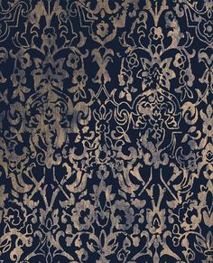 an ornate blue and gold wallpaper pattern