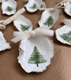 Wow y’all are getting ready for the holidays! I sold twenty percent of the Christmas tree ornaments I had for this season over the weekend. Extrapolate that out and they’ll be gone well before Christmas. This particular batch has been packed up and will ship out today! If you’re looking for something unique to give as a gift, these are great, coming in under $25. Those little trees are all hand painted, and Mother Nature has worked magic on every one of the shells. Great for hostess gifts, te... Shell Ornaments Diy, Shell Ideas, Painted Shells, Oyster Shells, Seashell Crafts, Shell Crafts, Oyster Shell, Sea Shell